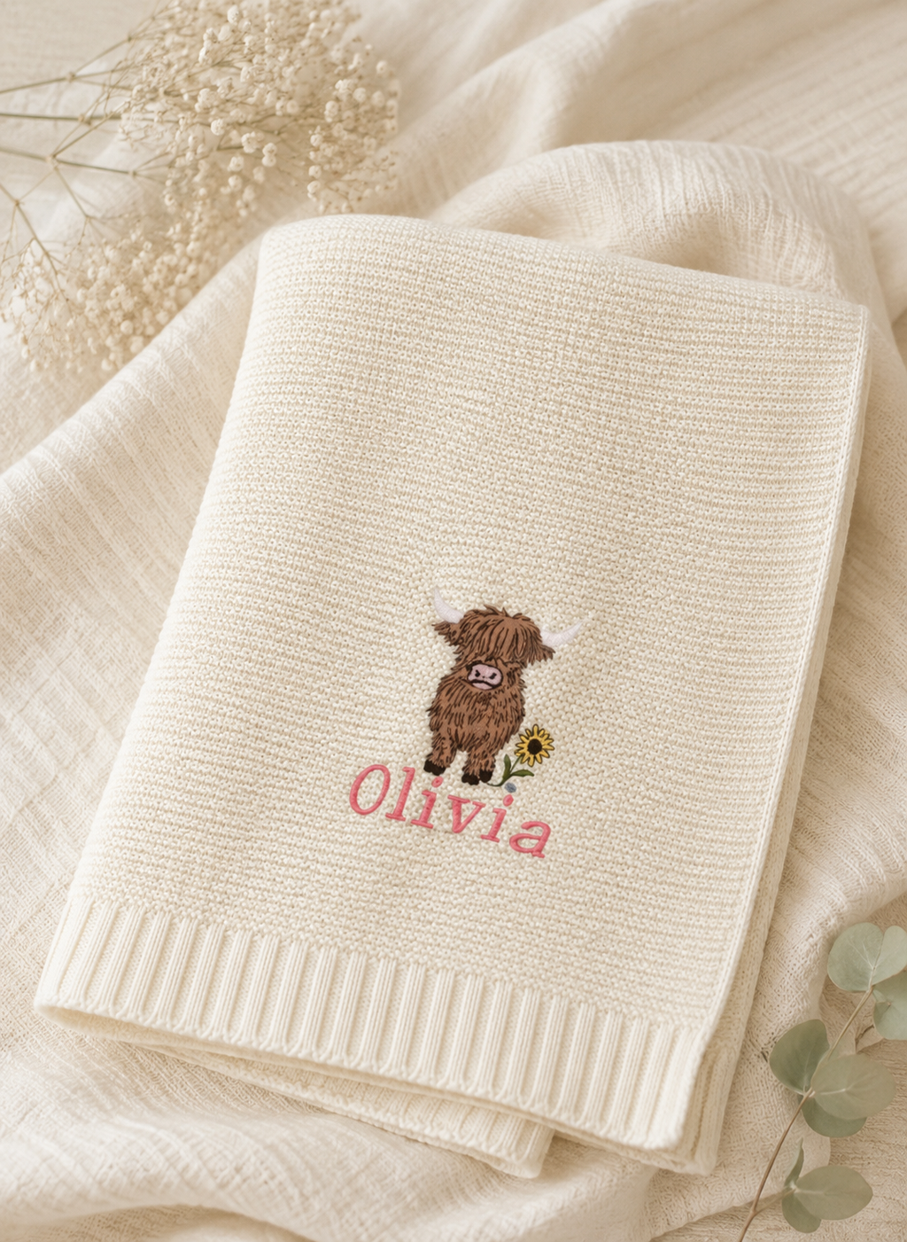 Personalised Highland Cow Baby Blanket