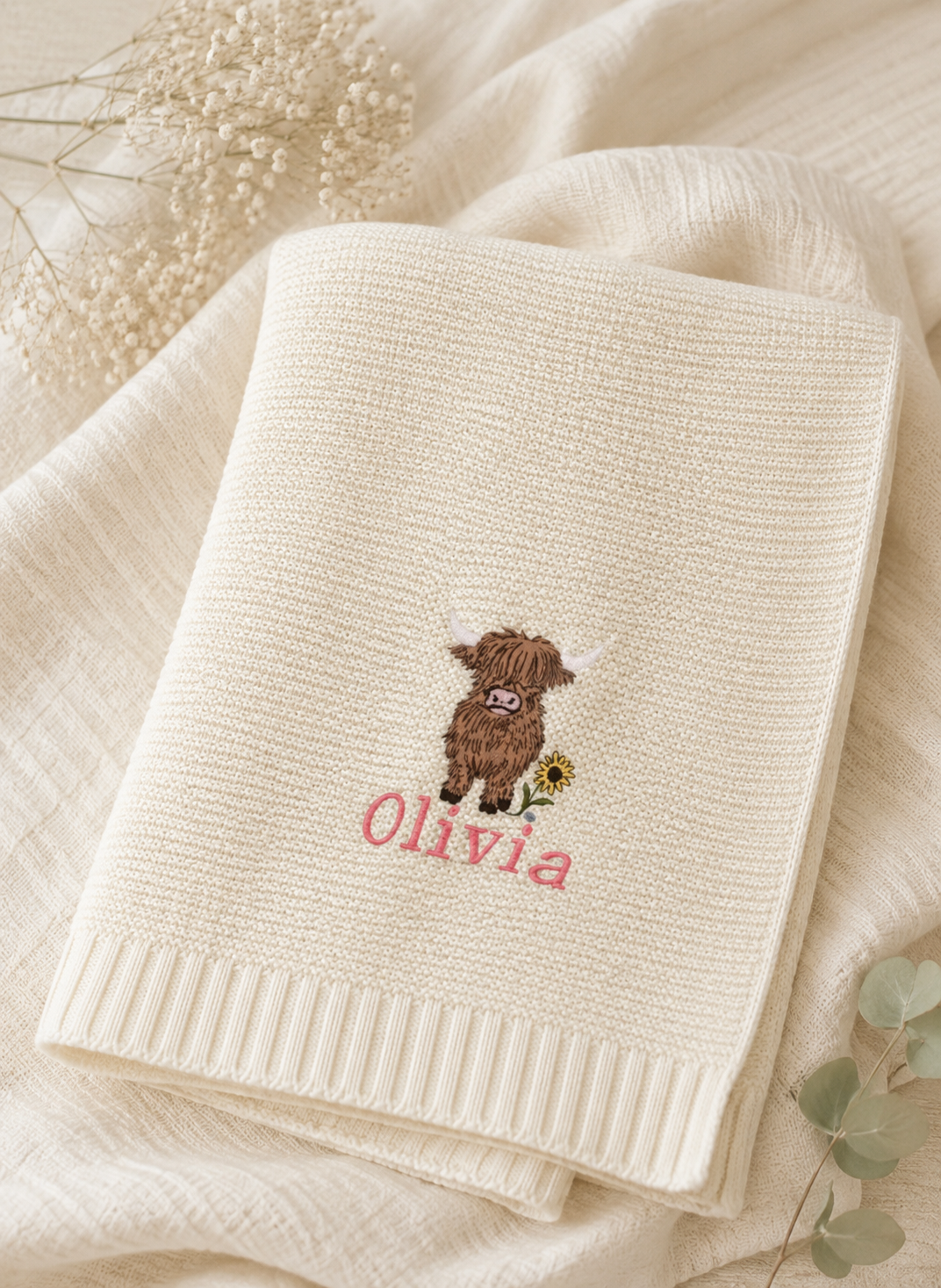 Personalised Highland Cow Baby Blanket