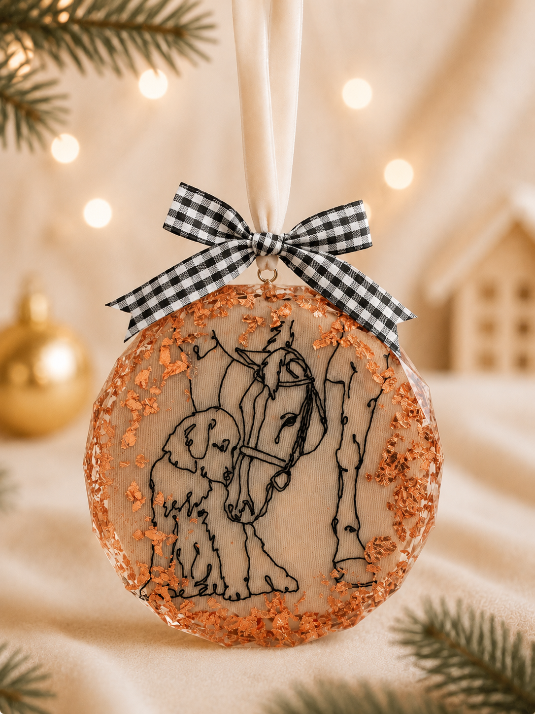 A Personalised Pet Portrait Christmas Bauble – Embroidered Pet Keepsake