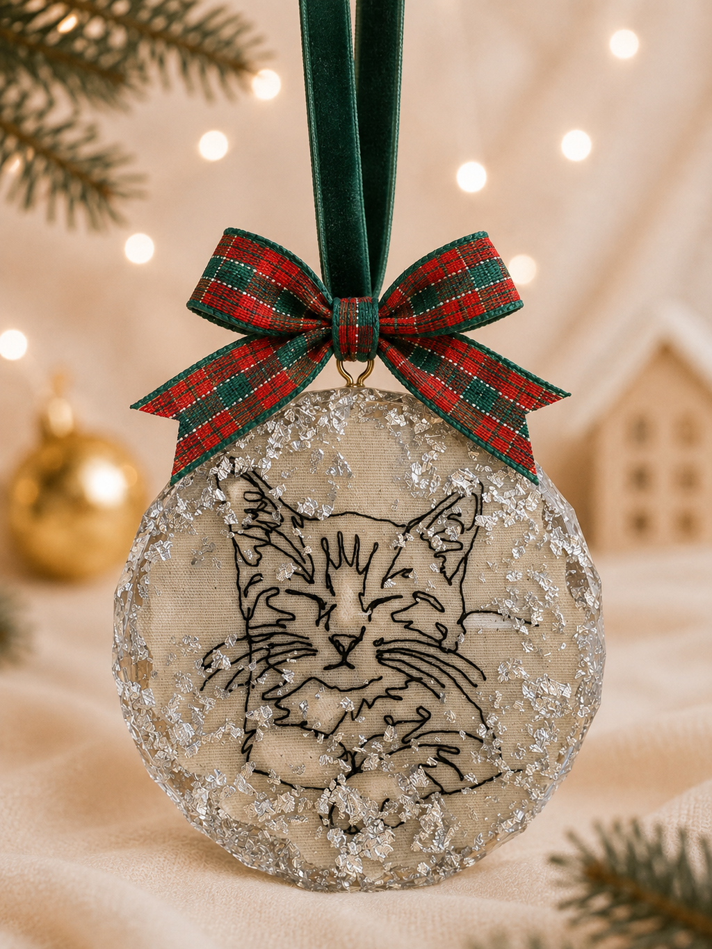 A Personalised Pet Portrait Christmas Bauble – Embroidered Pet Keepsake