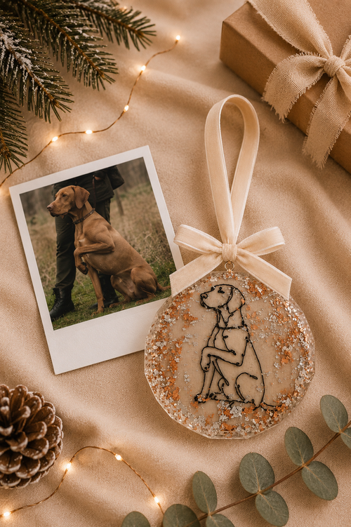 A Personalised Pet Portrait Christmas Bauble – Embroidered Pet Keepsake
