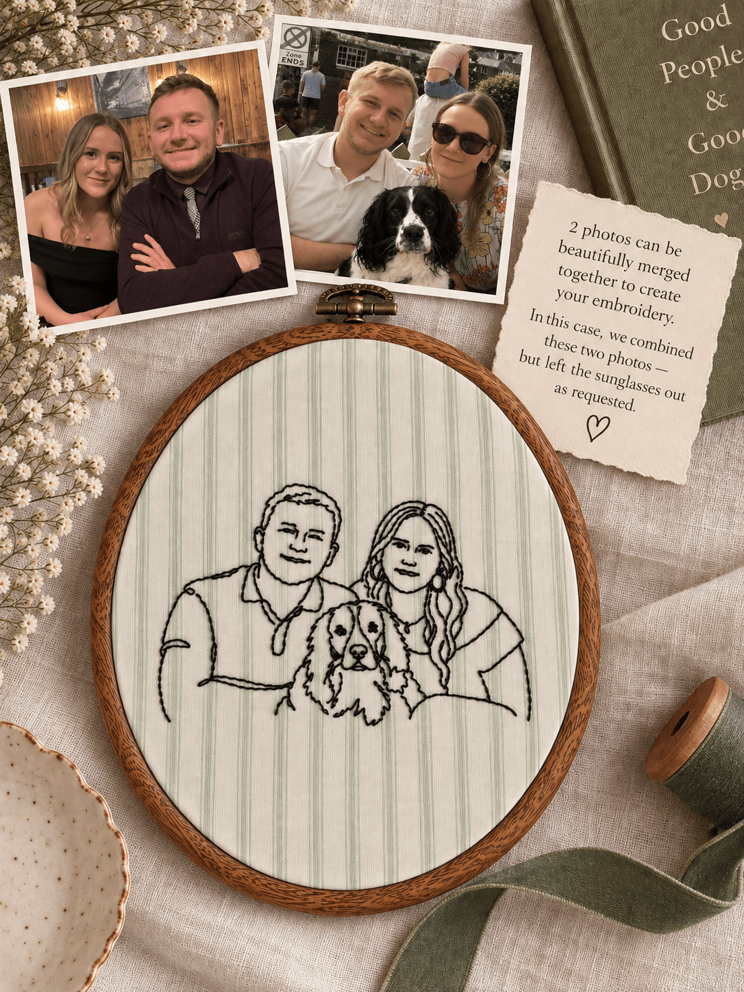 A Personalised Pet Photo Embroidery Hoop - Pear Tree Stitch Studio