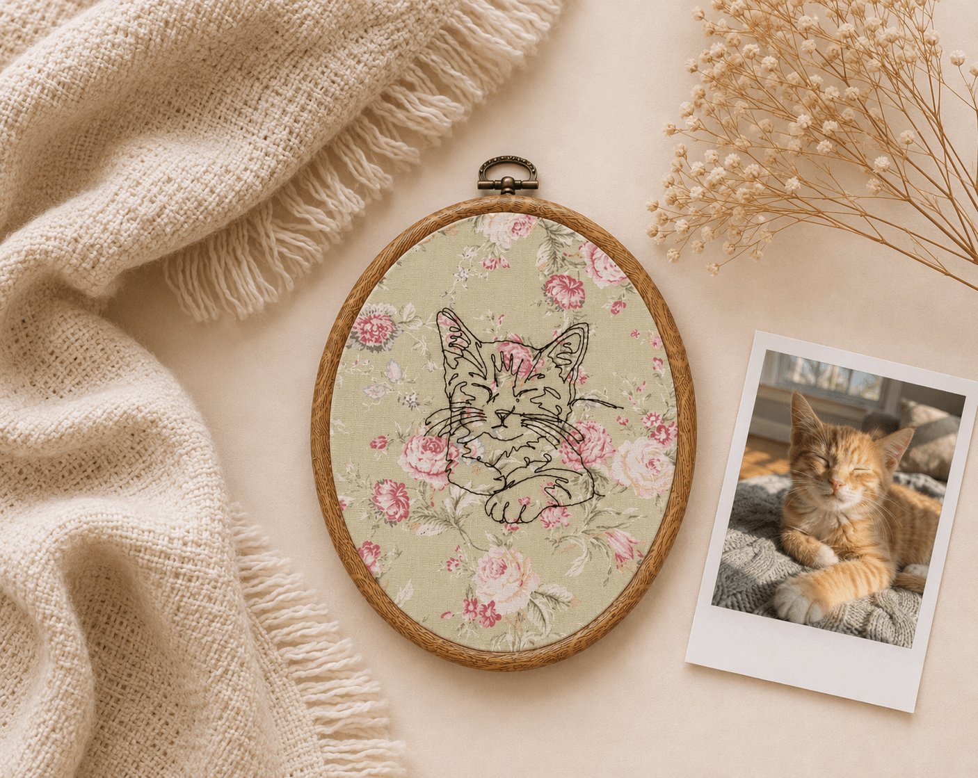 A Personalised Pet Photo Embroidery Hoop - Pear Tree Stitch Studio