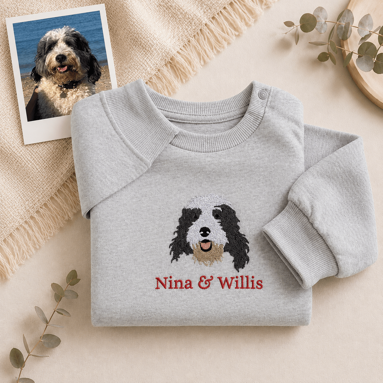 A Personalised Pet Portrait Baby Gift – Custom Embroidered Baby Clothing & Keepsakes - Pear Tree Stitch Studio