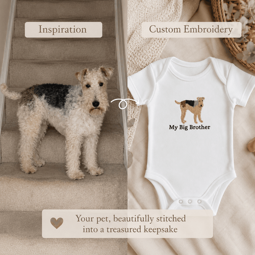 A Personalised Pet Portrait Baby Gift – Custom Embroidered Baby Clothing & Keepsakes - Pear Tree Stitch Studio