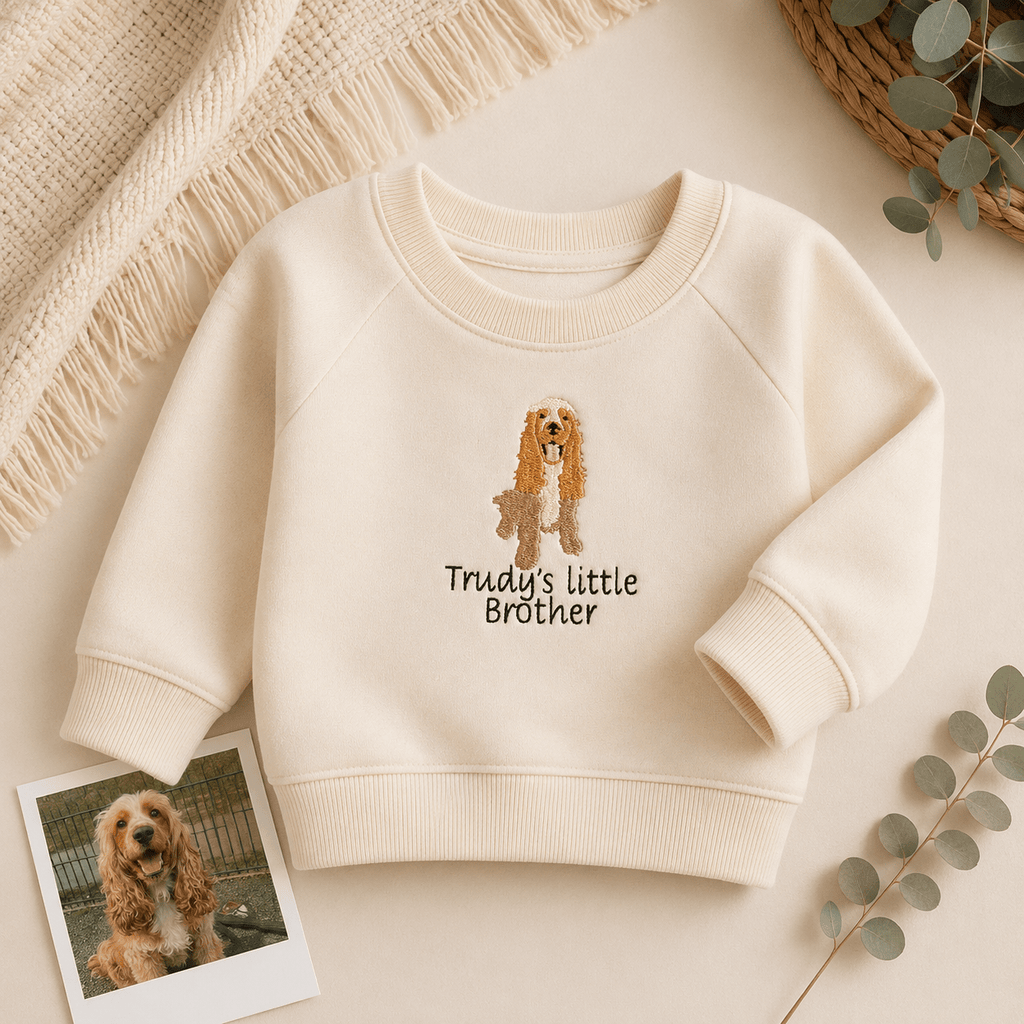 A Personalised Pet Portrait Baby Gift – Custom Embroidered Baby Clothing & Keepsakes - Pear Tree Stitch Studio