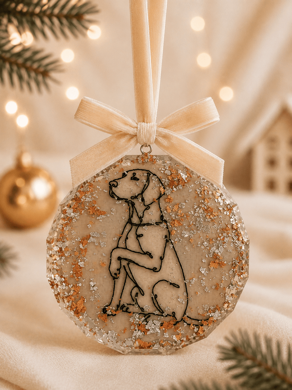 A Personalised Pet Portrait Christmas Bauble – Embroidered Pet Keepsake - Pear Tree Stitch Studio
