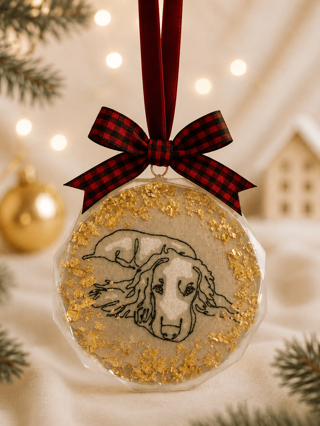A Personalised Pet Portrait Christmas Bauble – Embroidered Pet Keepsake - Pear Tree Stitch Studio