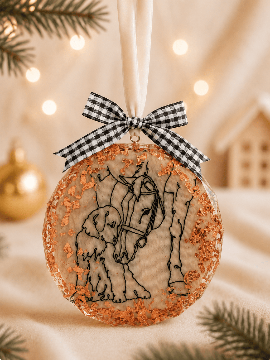 A Personalised Pet Portrait Christmas Bauble – Embroidered Pet Keepsake - Pear Tree Stitch Studio