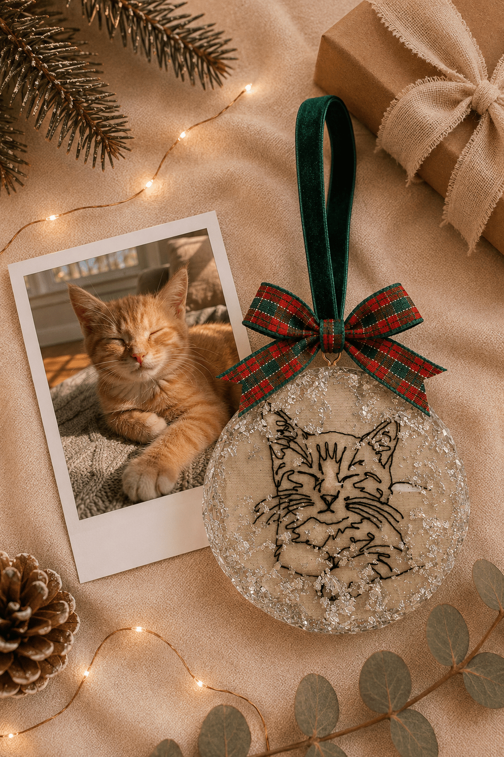 A Personalised Pet Portrait Christmas Bauble – Embroidered Pet Keepsake - Pear Tree Stitch Studio