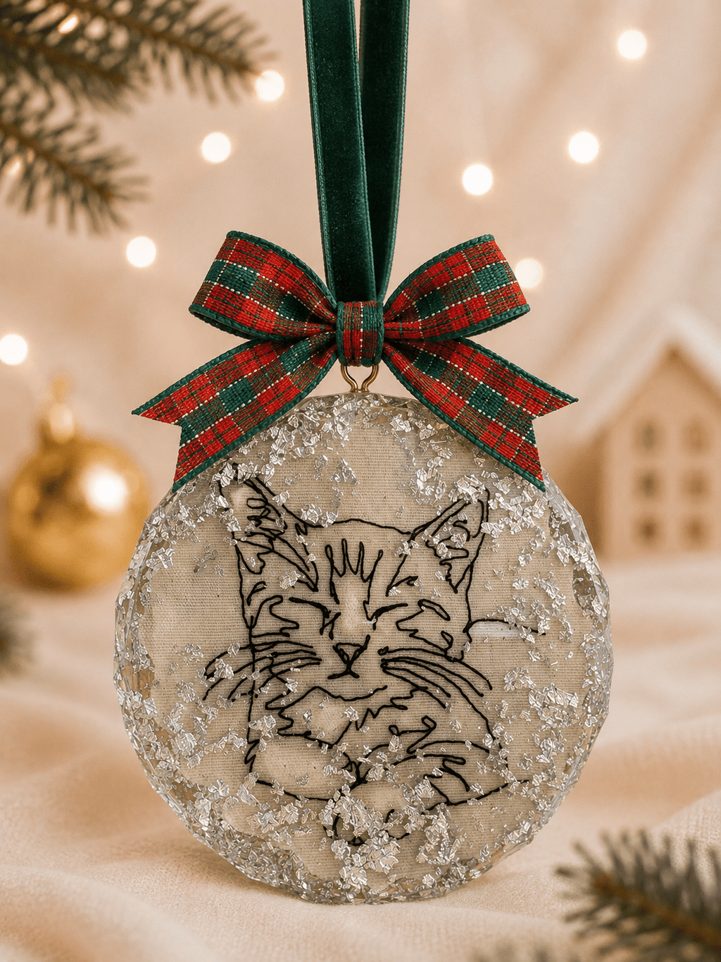 A Personalised Pet Portrait Christmas Bauble – Embroidered Pet Keepsake - Pear Tree Stitch Studio