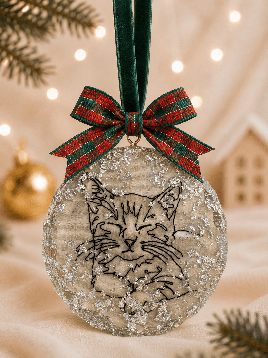 A Personalised Pet Portrait Christmas Bauble – Embroidered Pet Keepsake - Pear Tree Stitch Studio