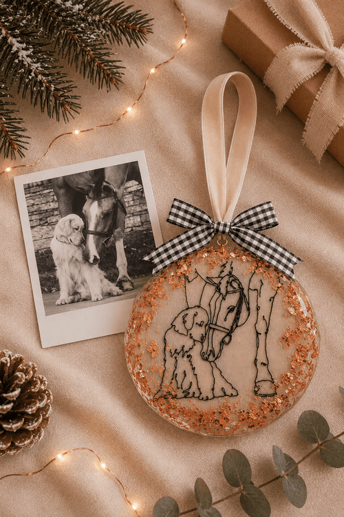 A Personalised Pet Portrait Christmas Bauble – Embroidered Pet Keepsake - Pear Tree Stitch Studio