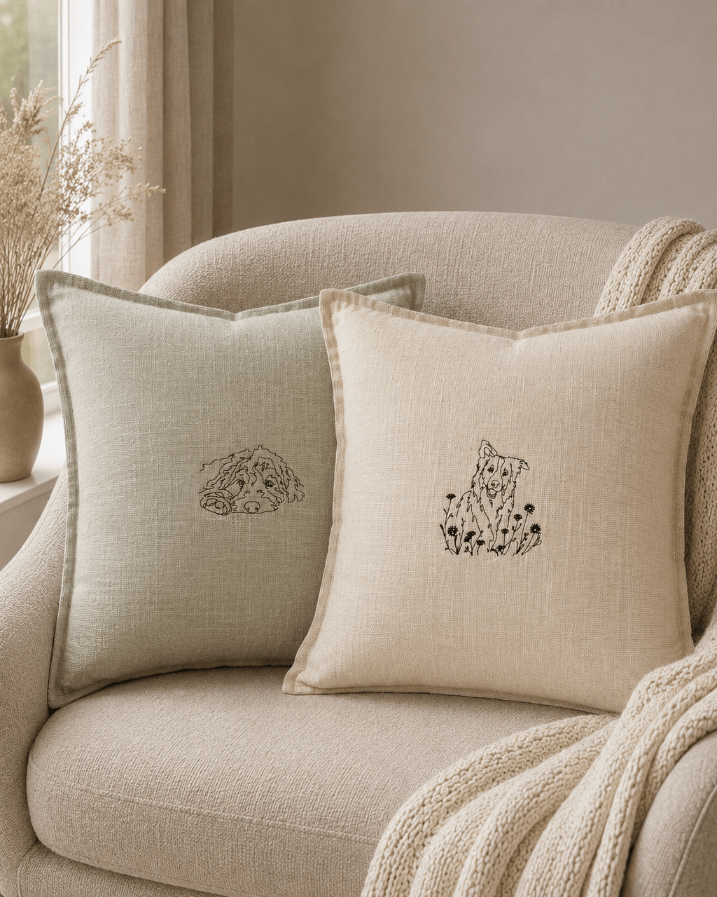A Personalised Pet portrait Cushion - Pear Tree Stitch Studio
