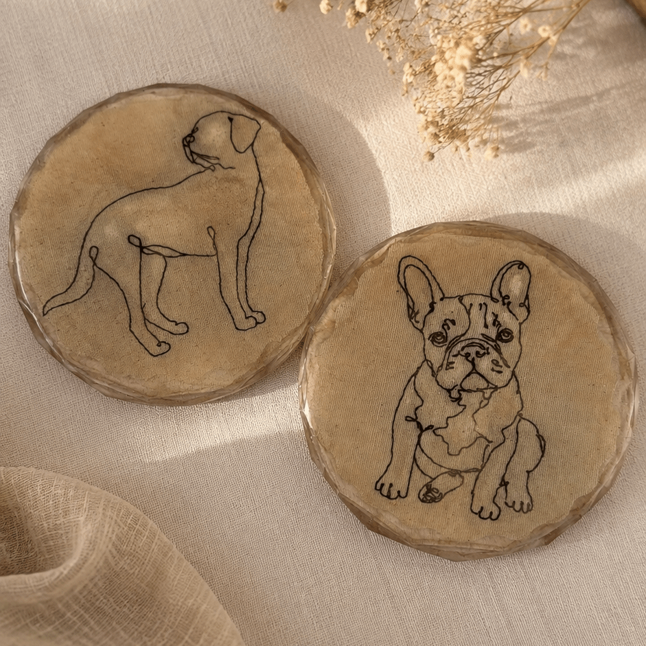 A pet portrait coaster - Pear Tree Stitch Studio