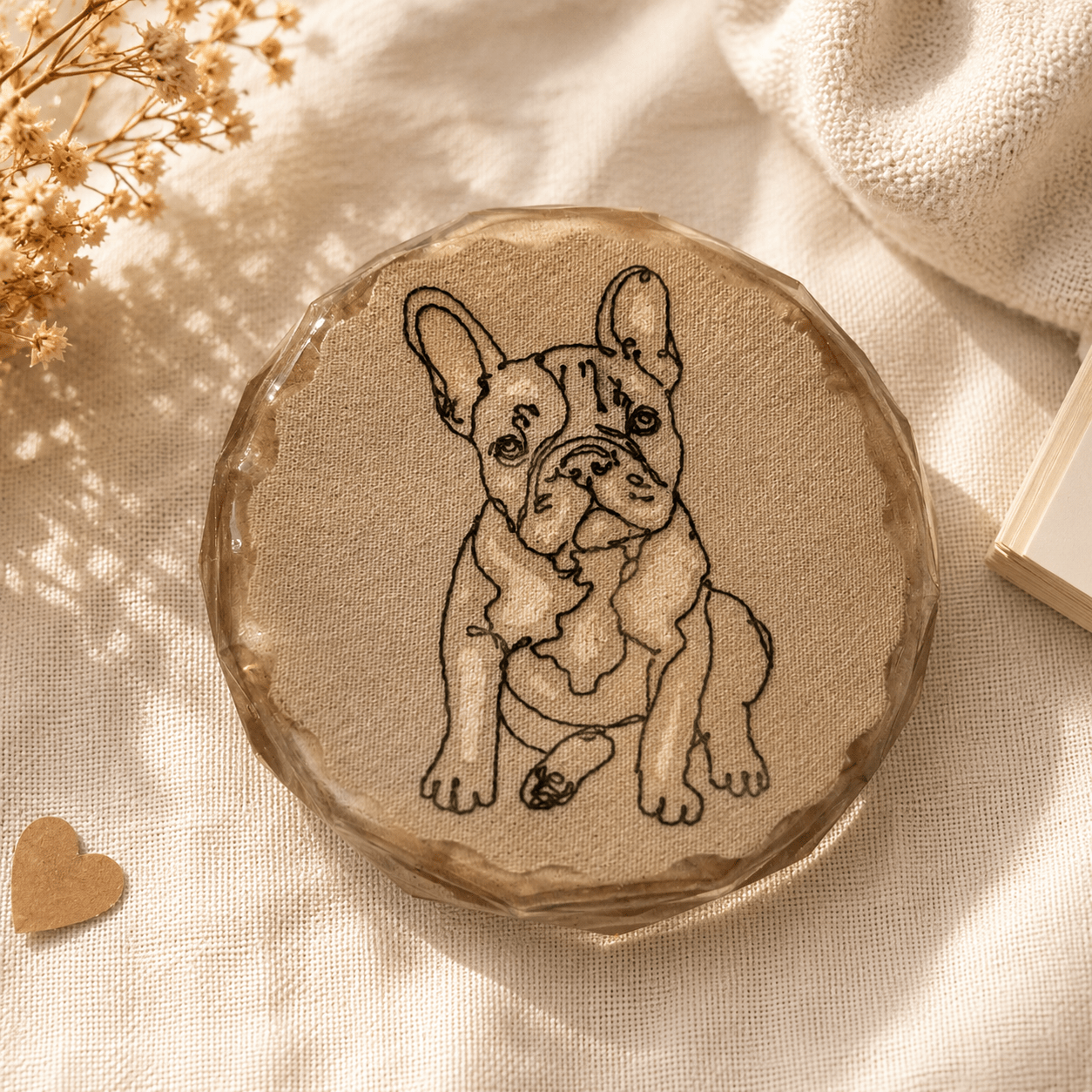 A pet portrait coaster - Pear Tree Stitch Studio