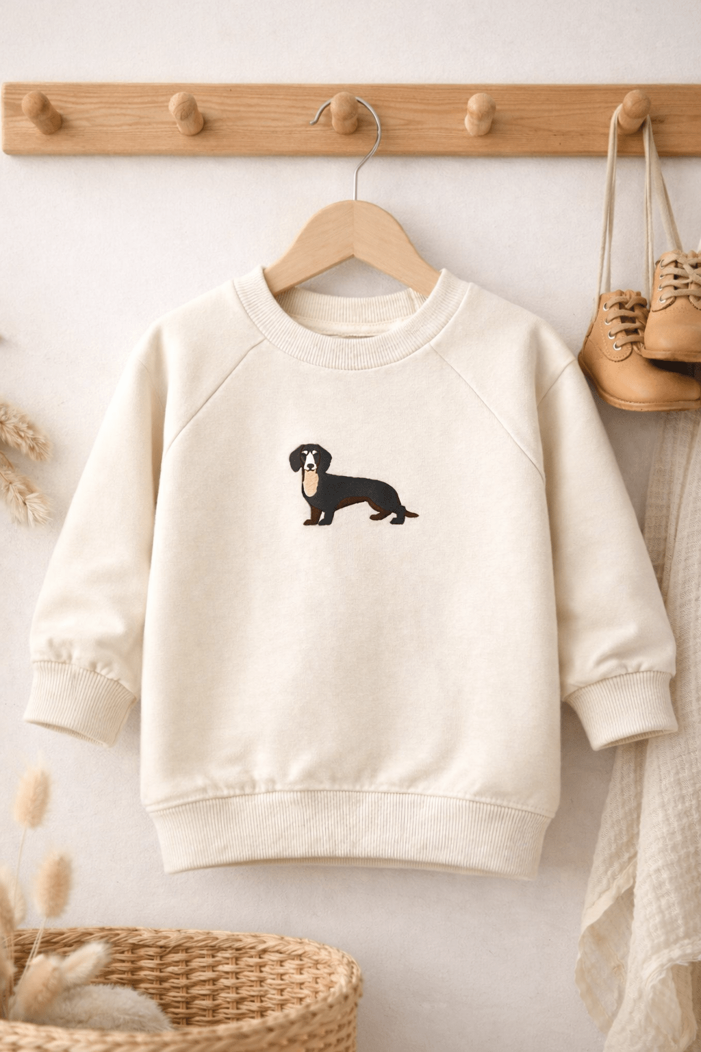 Dachshund Baby Sweatshirt – Custom Embroidered Sausage Dog Jumper | Dachshund Lover Gift, Dog Lover Baby Gift - Pear Tree Stitch Studio