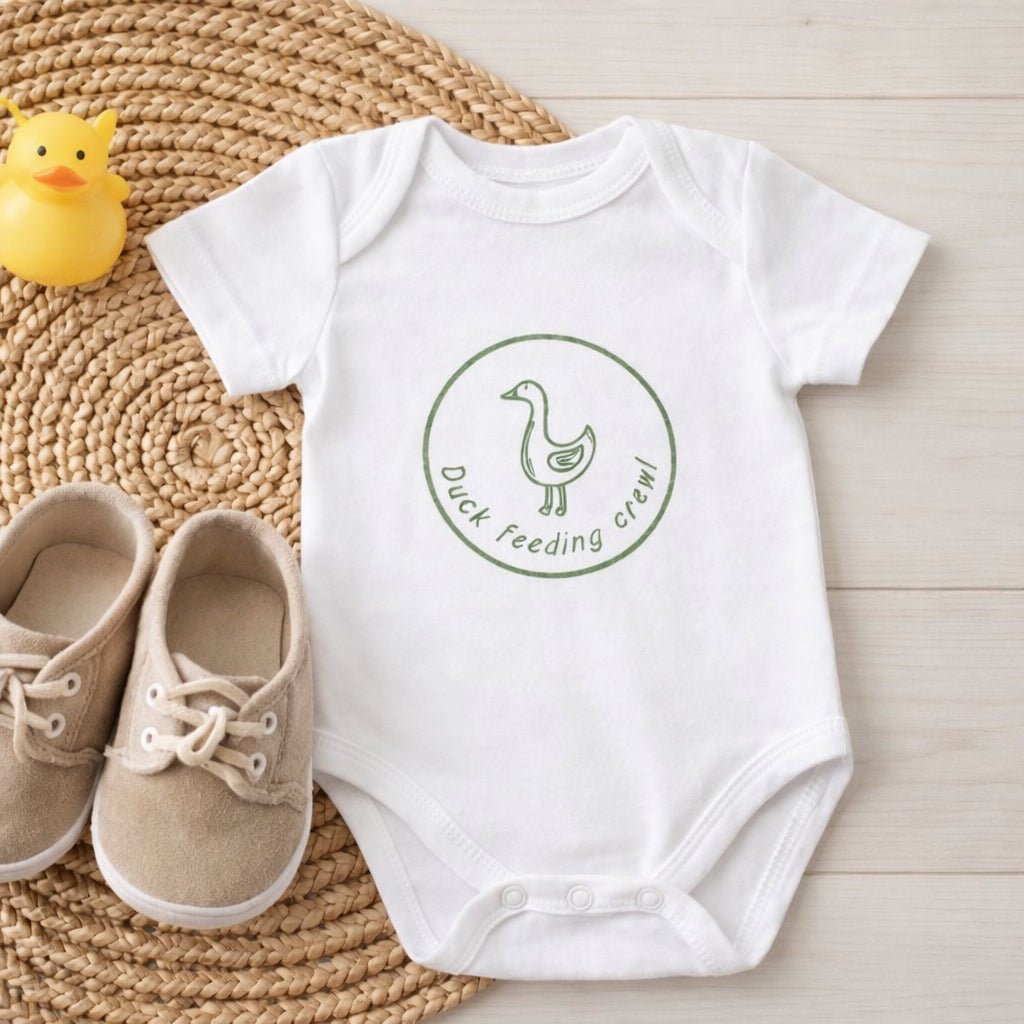 Duck Feeding Crew Baby Bodysuit – Embroidered Duck Baby Grow | Duck Baby Outfit, New Baby Gift - Pear Tree Stitch Studio