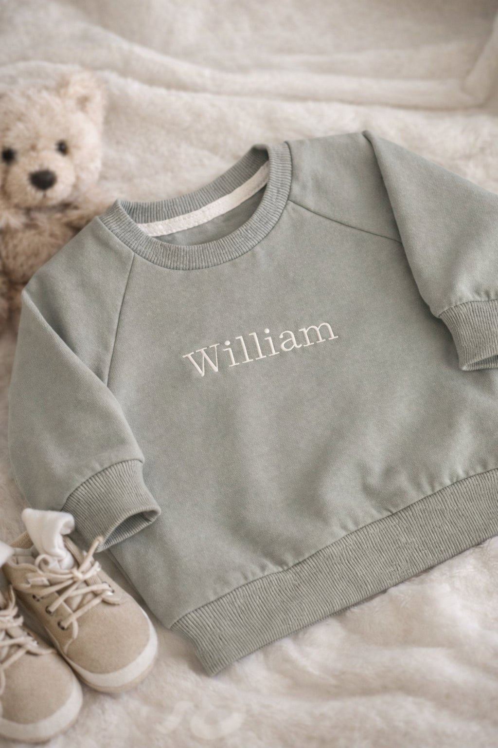 Personalised Baby Sweatshirt – Custom Name Embroidered Baby Jumper | Personalised New Baby Gift - Pear Tree Stitch Studio