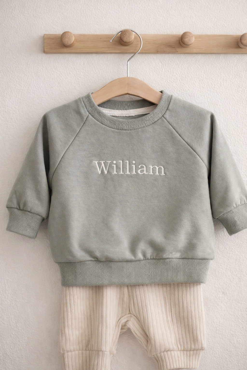 Personalised Baby Sweatshirt – Custom Name Embroidered Baby Jumper | Personalised New Baby Gift - Pear Tree Stitch Studio