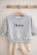 Personalised Baby Sweatshirt – Custom Name Embroidered Baby Jumper | Personalised New Baby Gift - Pear Tree Stitch Studio