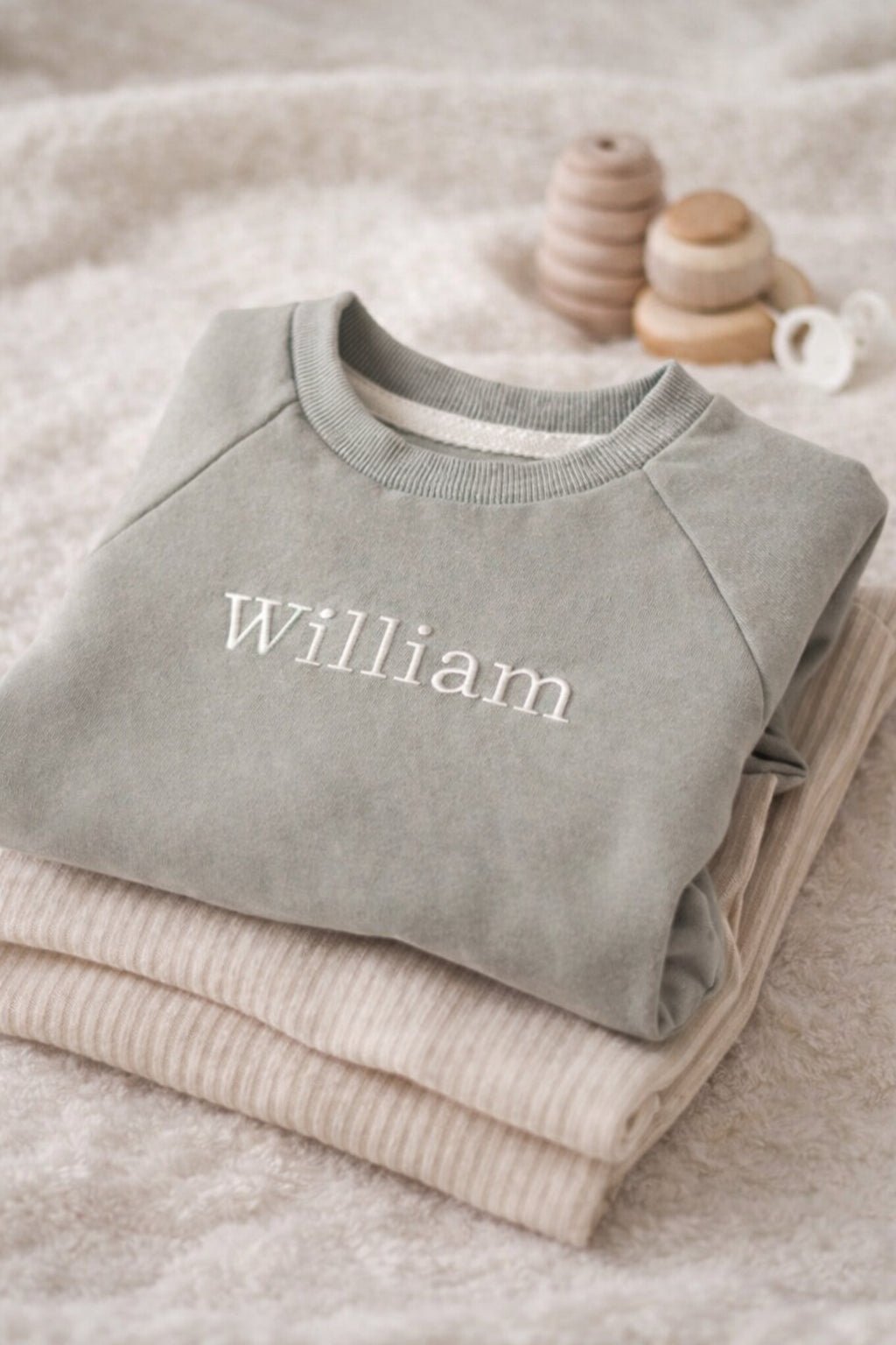 Personalised Baby Sweatshirt – Custom Name Embroidered Baby Jumper | Personalised New Baby Gift - Pear Tree Stitch Studio