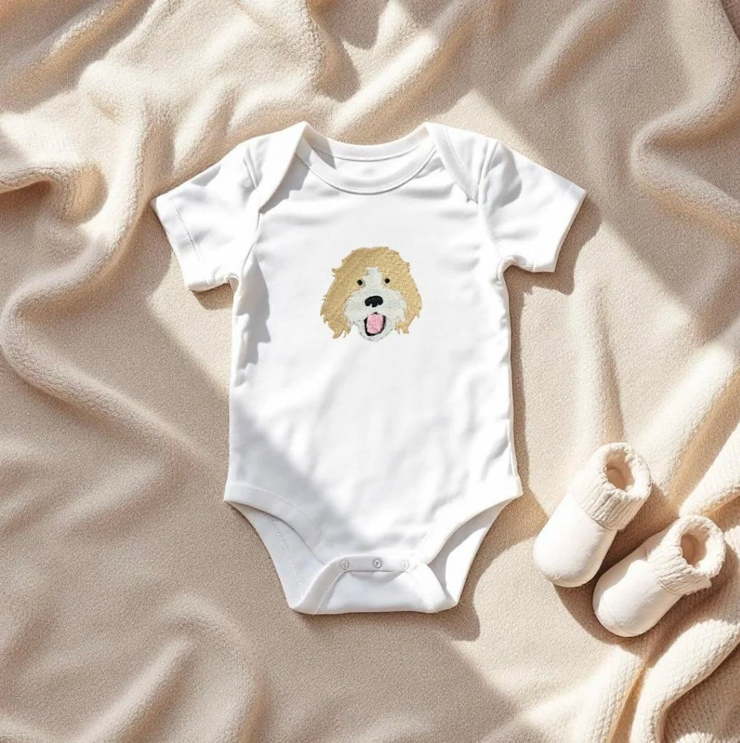 Personalised Cockapoo Baby Bodysuit – Custom Dog Gift for Newborns & Babies - Pear Tree Stitch Studio