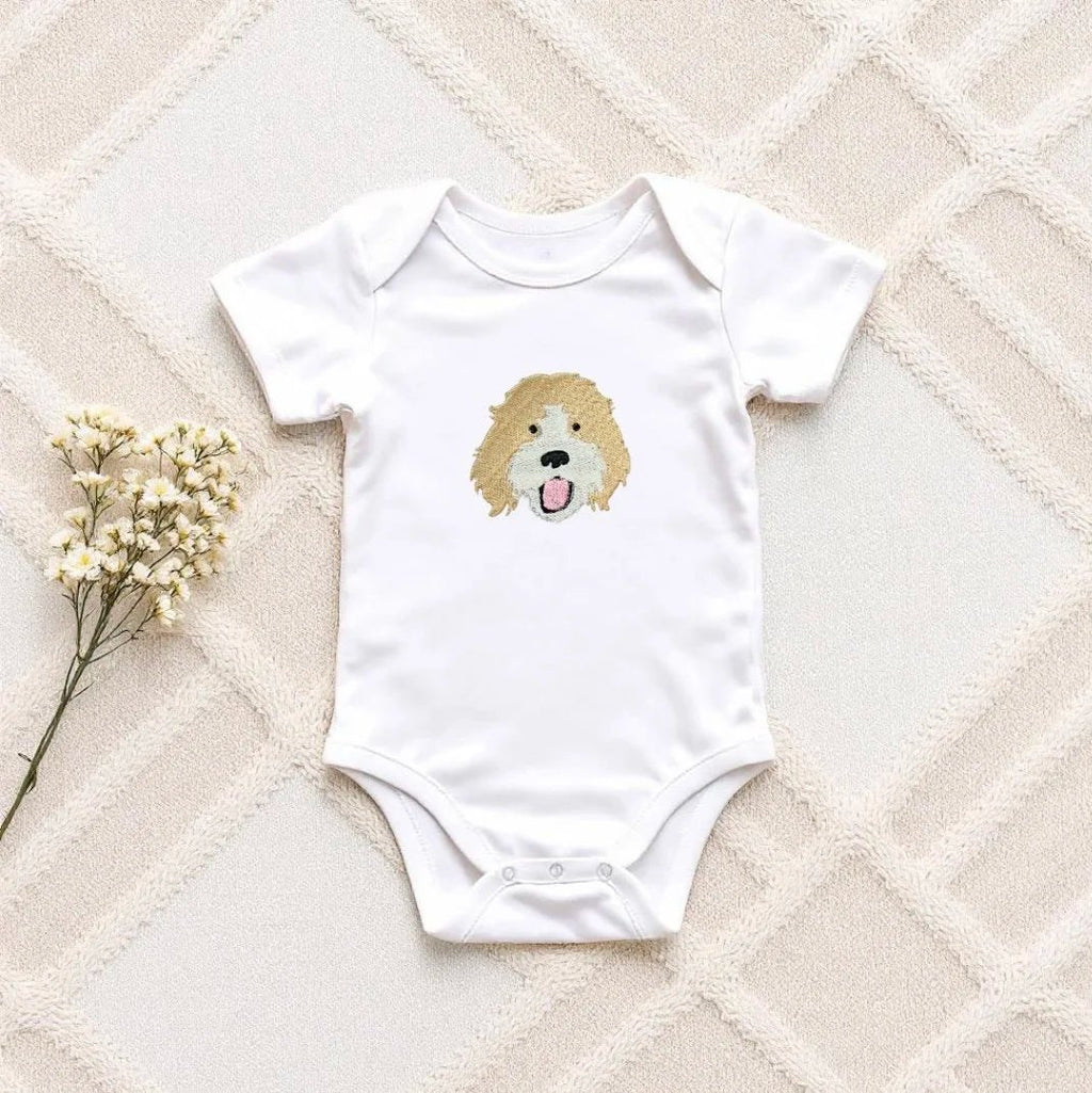 Personalised Cockapoo Baby Bodysuit – Custom Dog Gift for Newborns & Babies - Pear Tree Stitch Studio
