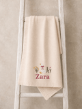 Personalised Embroidered Baby Blanket with Goose Design – Custom Name Knit Baby Blanket - Pear Tree Stitch Studio