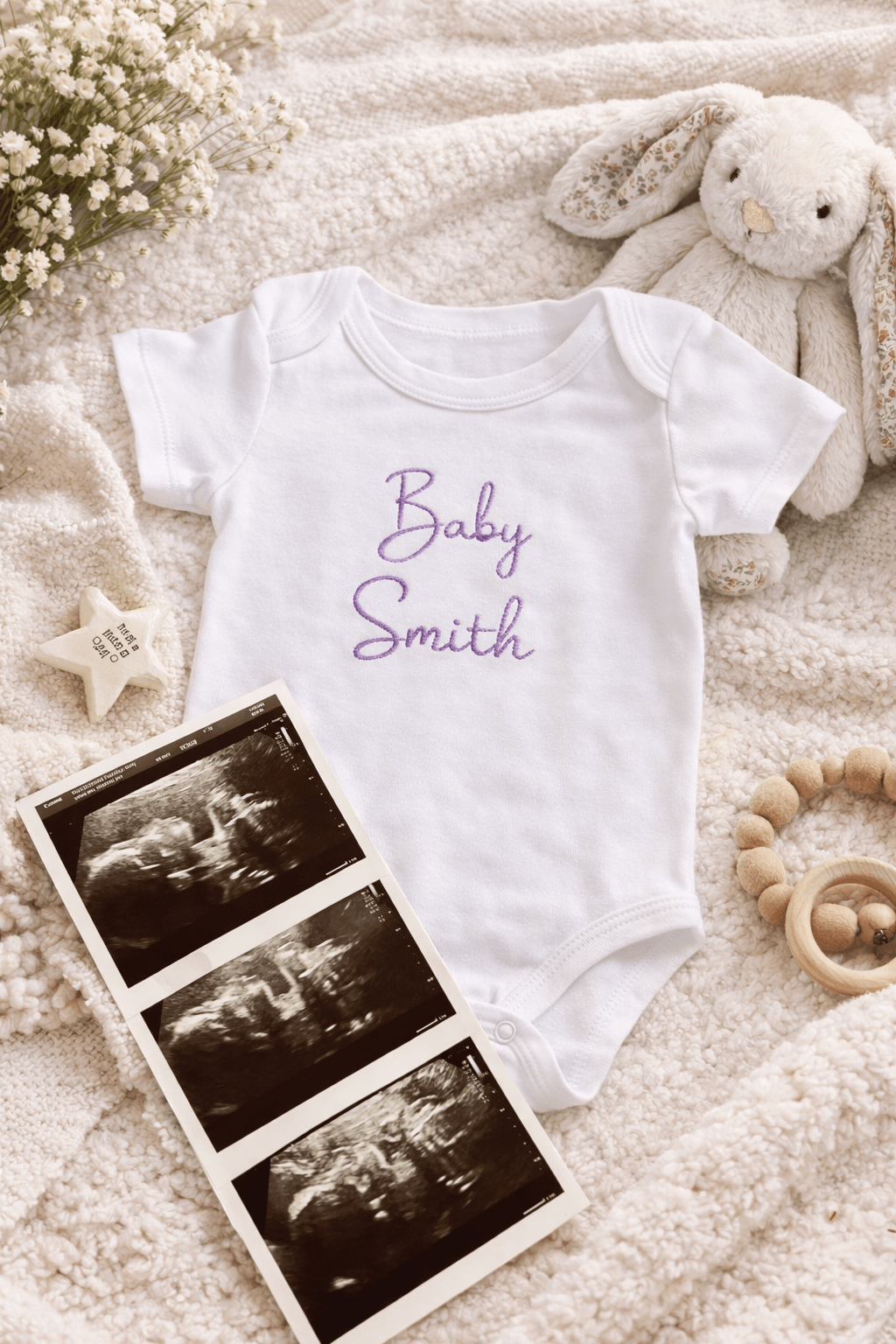 Personalised Embroidered Baby Grow – Custom Baby Name Bodysuit, Personalised Newborn Outfit, Baby Announcement - Pear Tree Stitch Studio