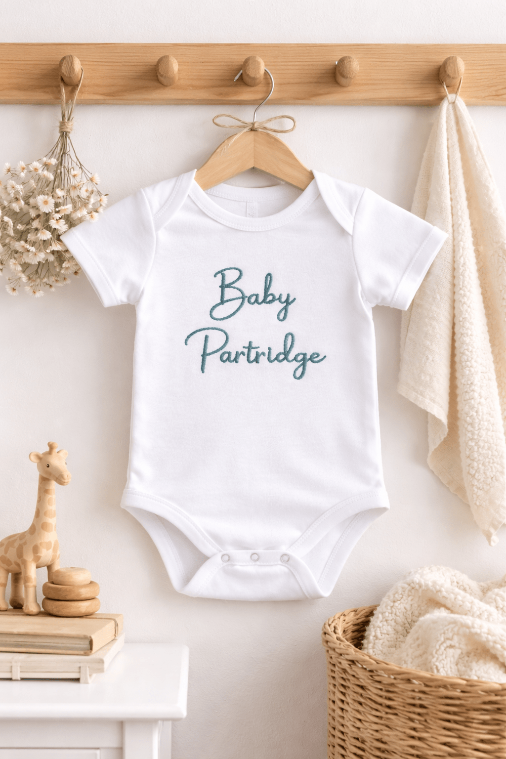 Personalised Embroidered Baby Grow – Custom Baby Name Bodysuit, Personalised Newborn Outfit, Baby Announcement - Pear Tree Stitch Studio