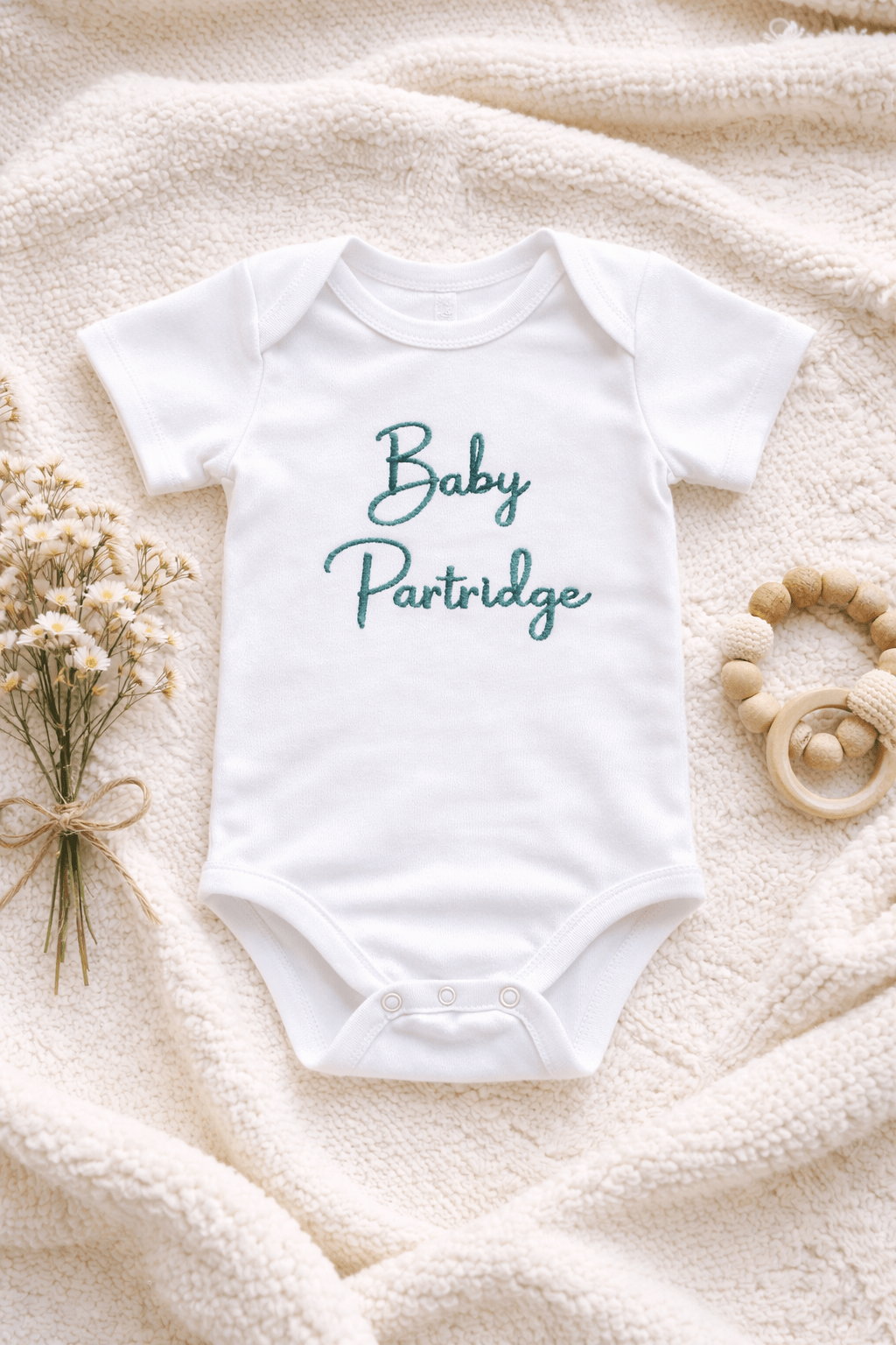Personalised Embroidered Baby Grow – Custom Baby Name Bodysuit, Personalised Newborn Outfit, Baby Announcement - Pear Tree Stitch Studio
