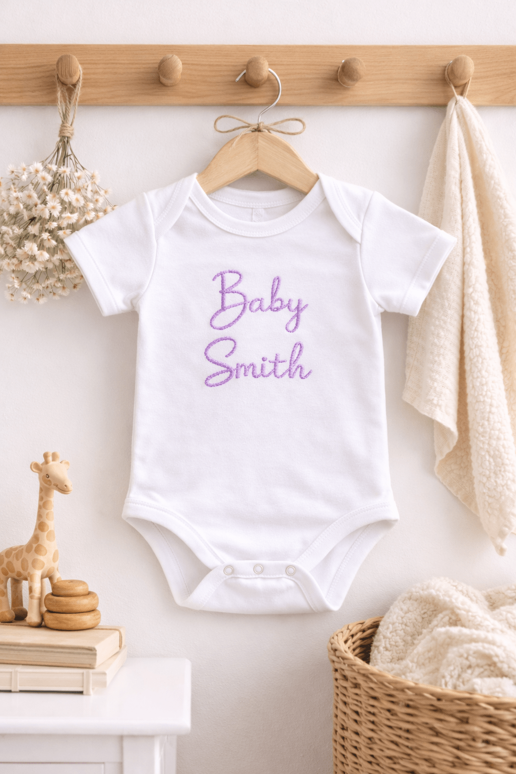 Personalised Embroidered Baby Grow – Custom Baby Name Bodysuit, Personalised Newborn Outfit, Baby Announcement - Pear Tree Stitch Studio