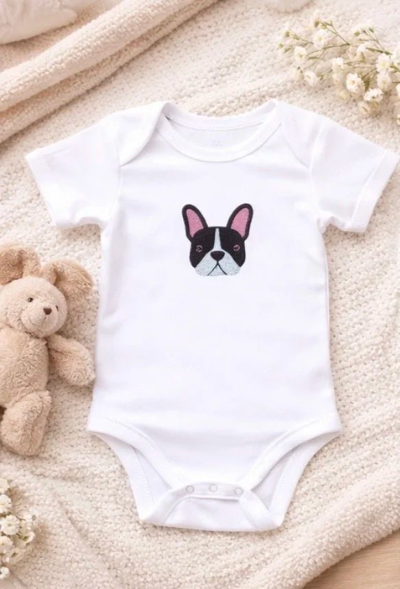 Personalised French Bulldog Baby Bodysuit - Pear Tree Stitch Studio