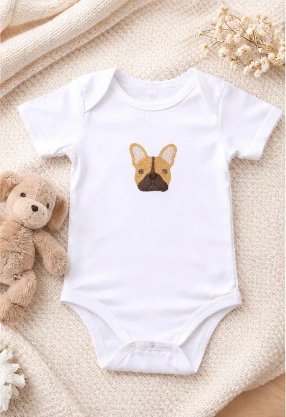 Personalised French Bulldog Baby Bodysuit - Pear Tree Stitch Studio