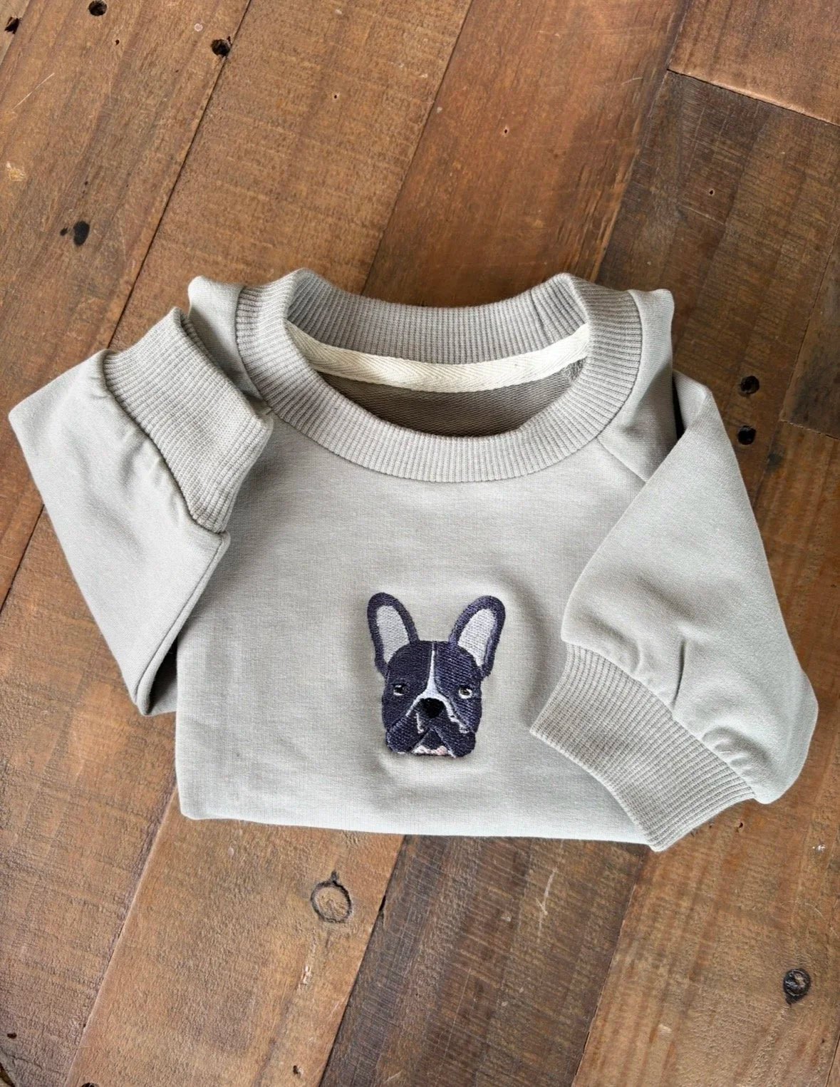 Personalised French Bulldog Baby Sweatshirt | Custom Dog Embroidery Baby Gift - Pear Tree Stitch Studio