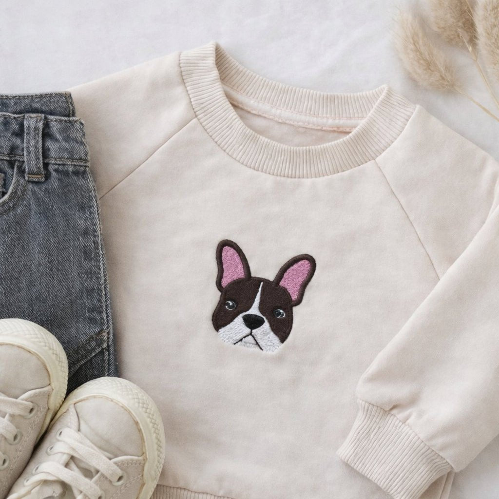 Personalised French Bulldog Baby Sweatshirt | Custom Dog Embroidery Baby Gift - Pear Tree Stitch Studio