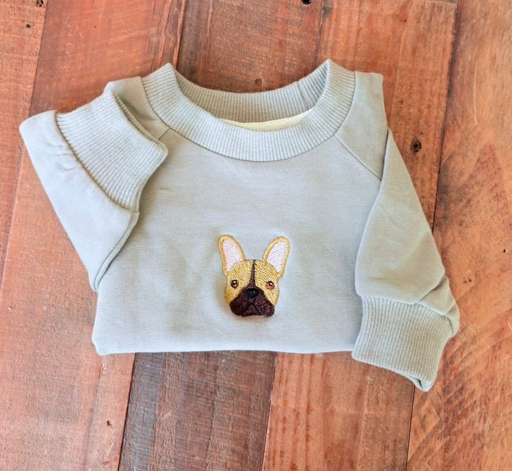Personalised French Bulldog Baby Sweatshirt | Custom Dog Embroidery Baby Gift - Pear Tree Stitch Studio