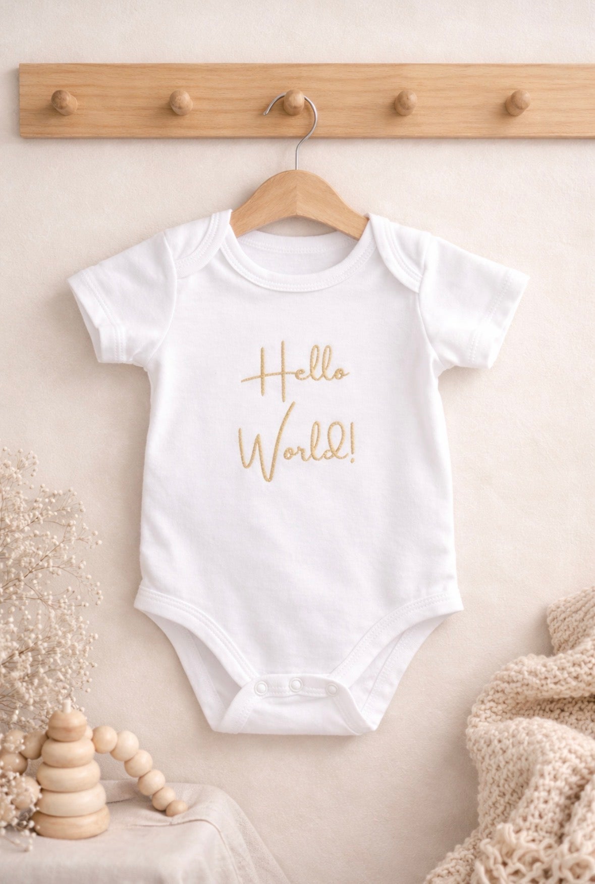 Personalised Hello World Baby Grow – Custom Embroidered Newborn Bodysuit, Baby Announcement Outfit, New Baby Gift - Pear Tree Stitch Studio