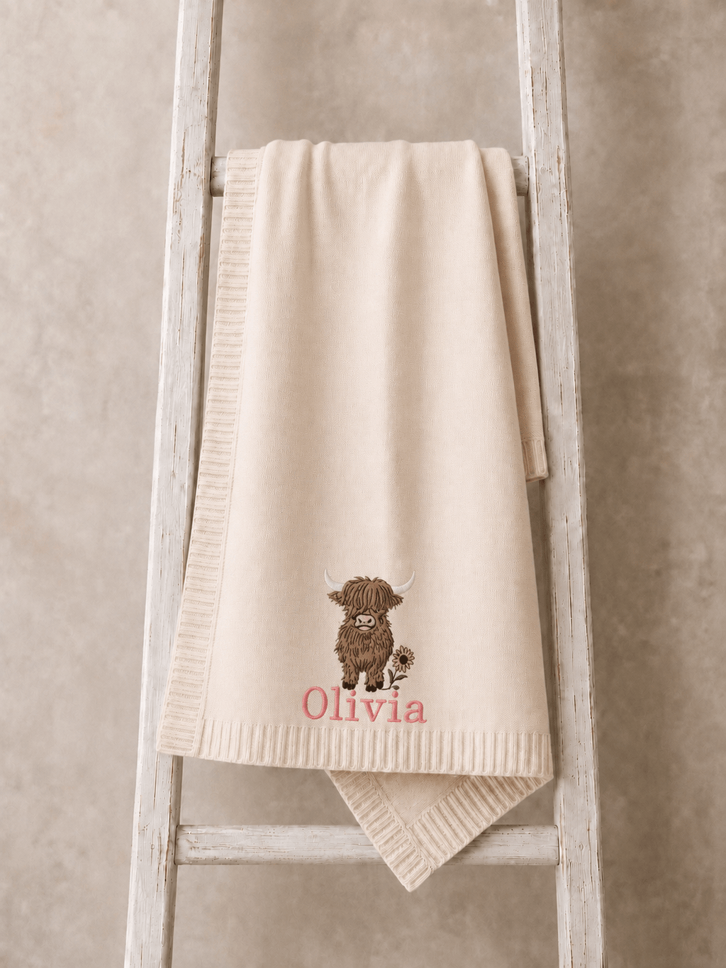 Personalised Highland Cow Baby Blanket - Pear Tree Stitch Studio