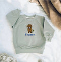 Personalised Highland Cow Embroidered Toddler Jumper | Custom Name Sweatshirt for Kids - Pear Tree Stitch Studio