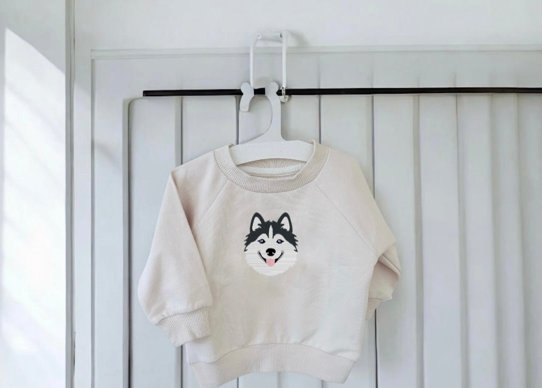Personalised Husky Baby Sweatshirt – Custom Embroidered Dog Jumper for Babies & Toddlers | Dog Lover Baby Gift - Pear Tree Stitch Studio