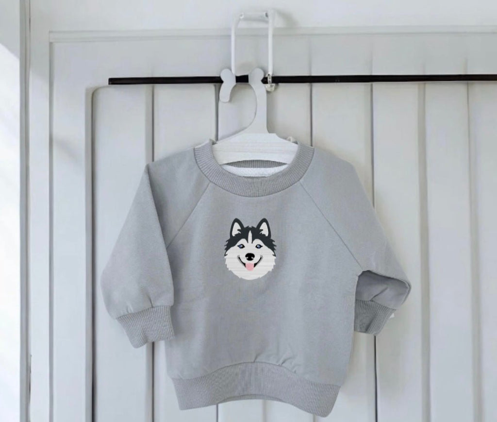 Personalised Husky Baby Sweatshirt – Custom Embroidered Dog Jumper for Babies & Toddlers | Dog Lover Baby Gift - Pear Tree Stitch Studio