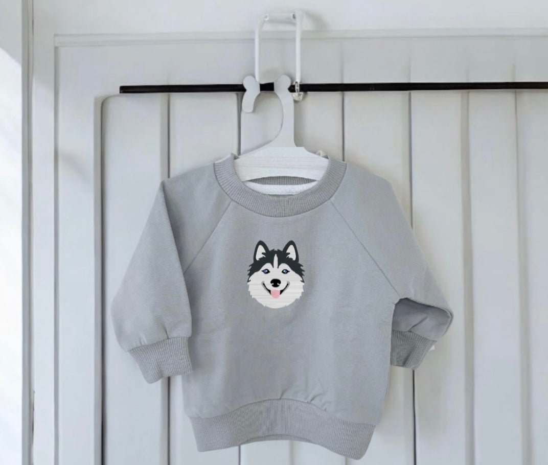 Personalised Husky Baby Sweatshirt – Custom Embroidered Dog Jumper for Babies & Toddlers | Dog Lover Baby Gift - Pear Tree Stitch Studio