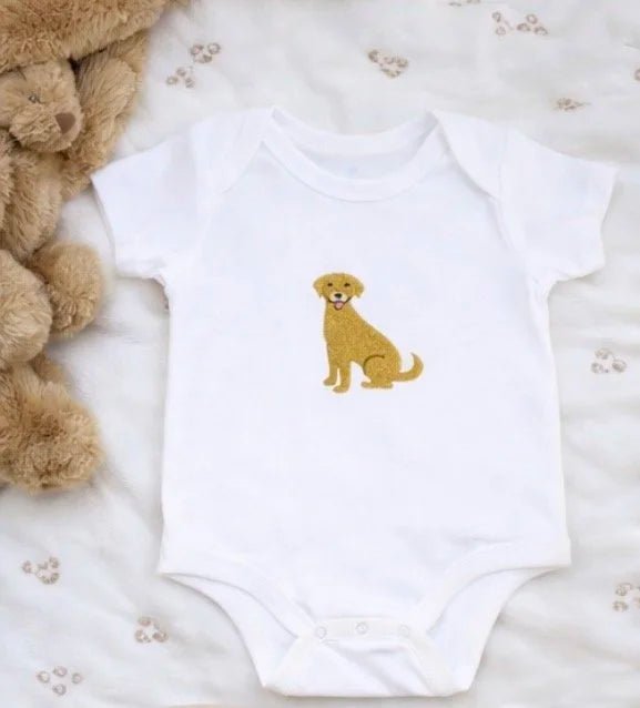 Personalised Labrador Baby Bodysuit – Custom Dog Gift for Newborns & Babies - Pear Tree Stitch Studio