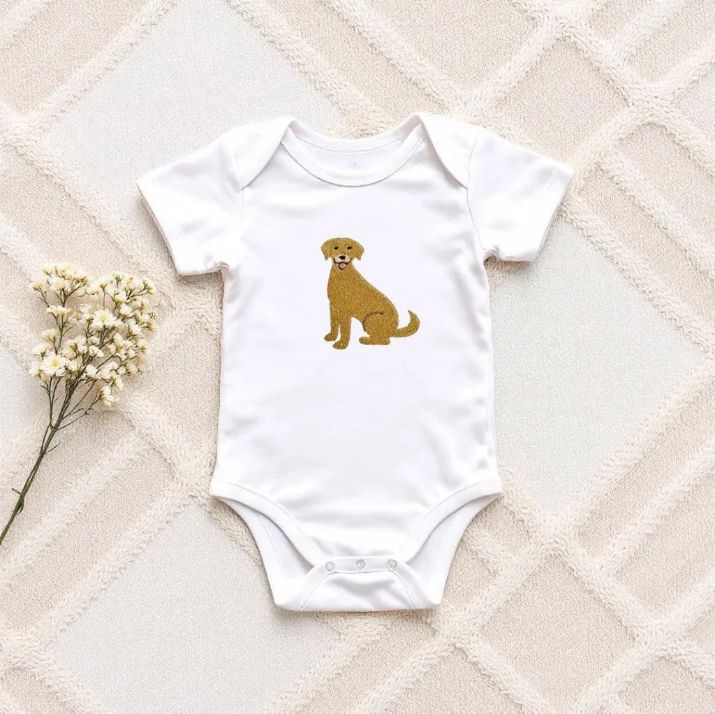 Personalised Labrador Baby Bodysuit – Custom Dog Gift for Newborns & Babies - Pear Tree Stitch Studio
