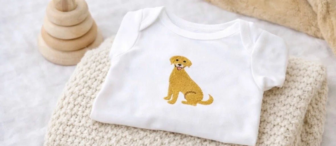 Personalised Labrador Baby Bodysuit – Custom Dog Gift for Newborns & Babies - Pear Tree Stitch Studio
