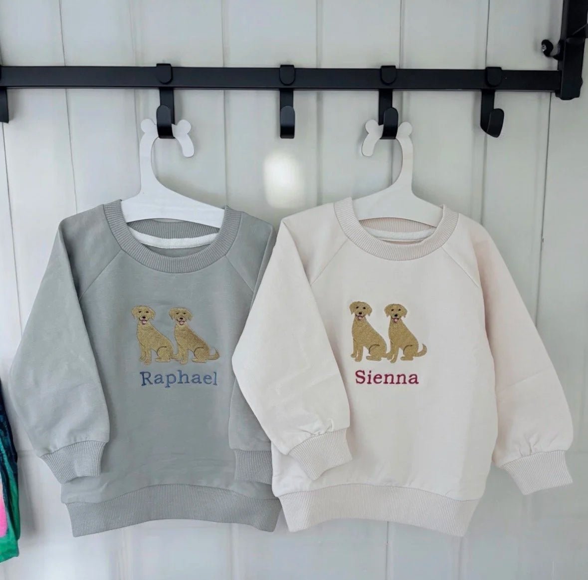 Personalised Labrador Baby Name Sweatshirt – Custom Dog Gift for Babies & Toddlers - Pear Tree Stitch Studio