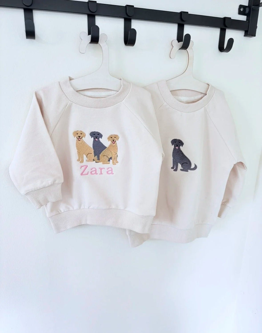 Personalised Labrador Baby Name Sweatshirt – Custom Dog Gift for Babies & Toddlers - Pear Tree Stitch Studio