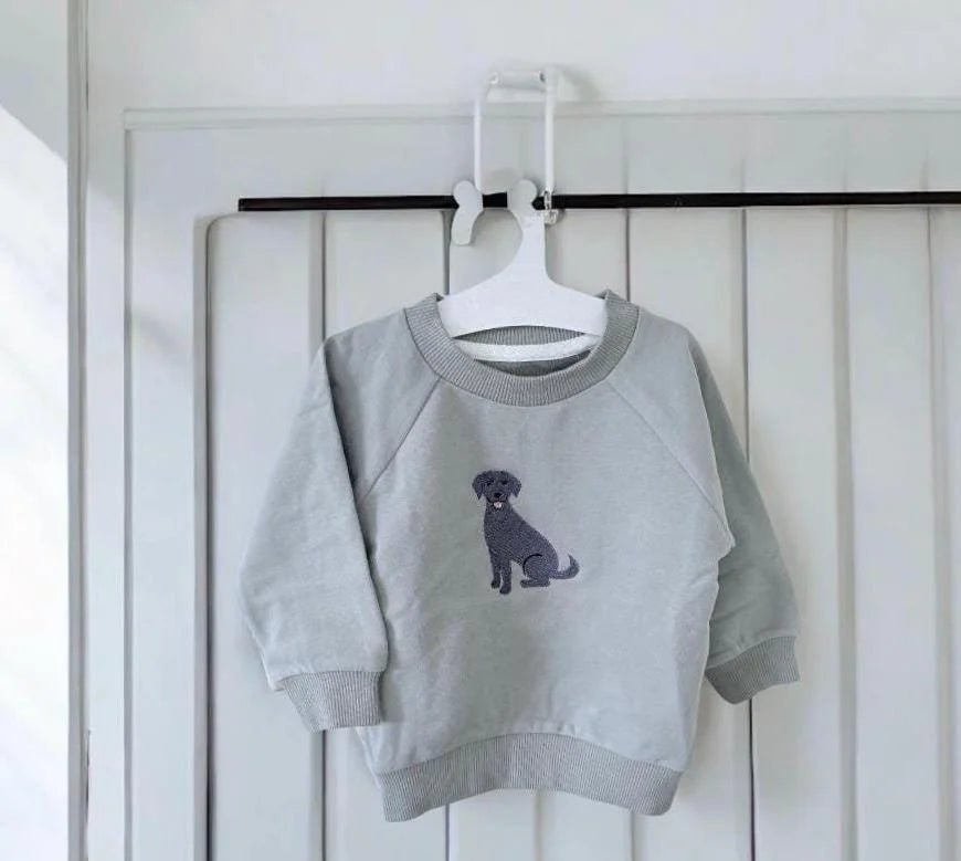 Personalised Labrador Baby Sweatshirt | Custom Dog Embroidery Baby Gift - Pear Tree Stitch Studio